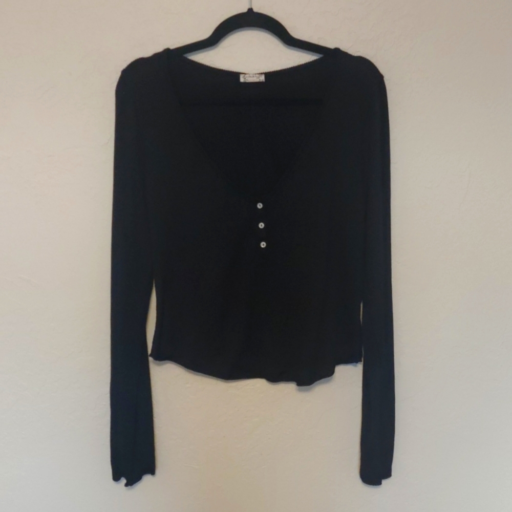 Free People Black Long Sleeve Top